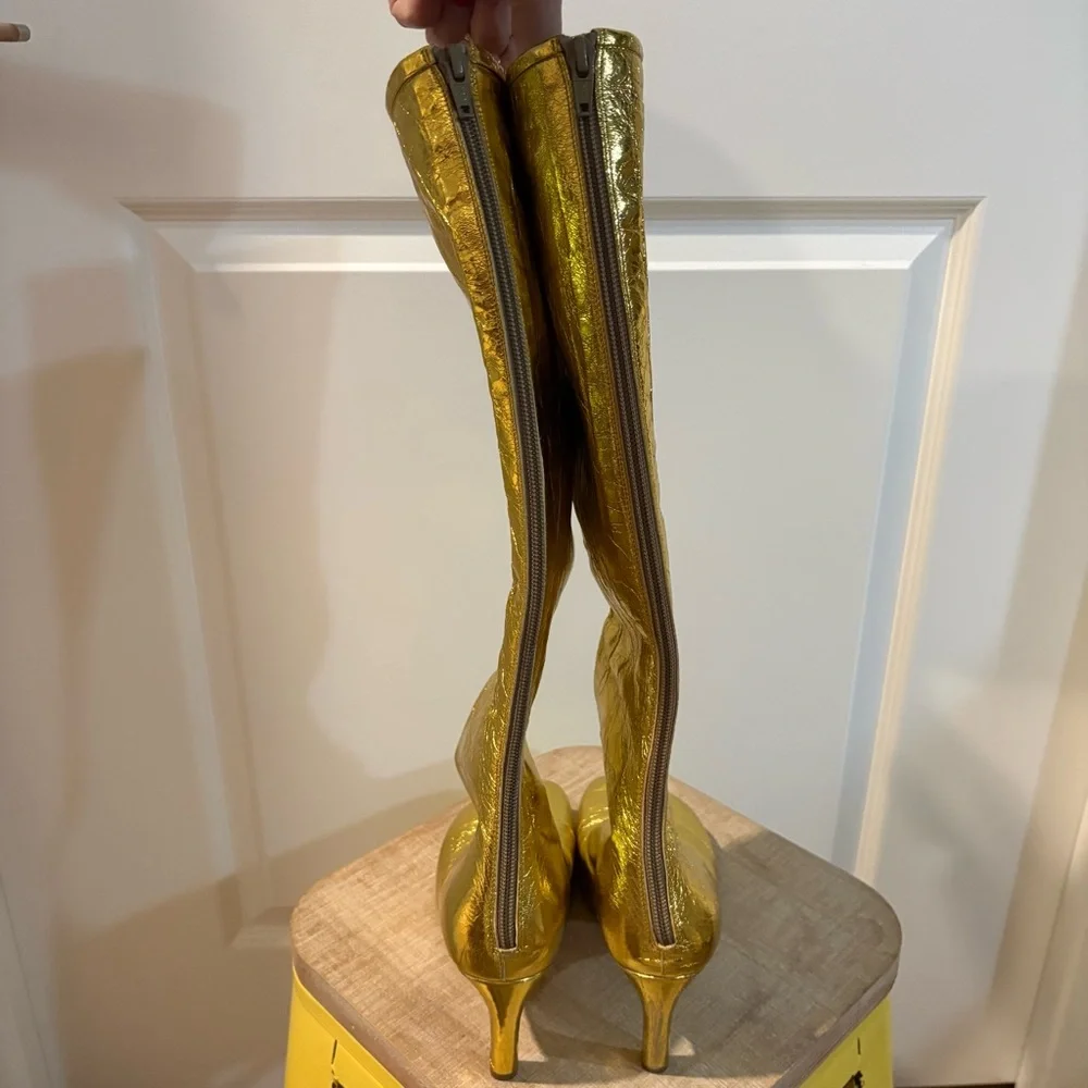 Dries Van Noten Gold Metallic Leather Statement Knee Boots Sz 36.5 - Picture 10 of 16